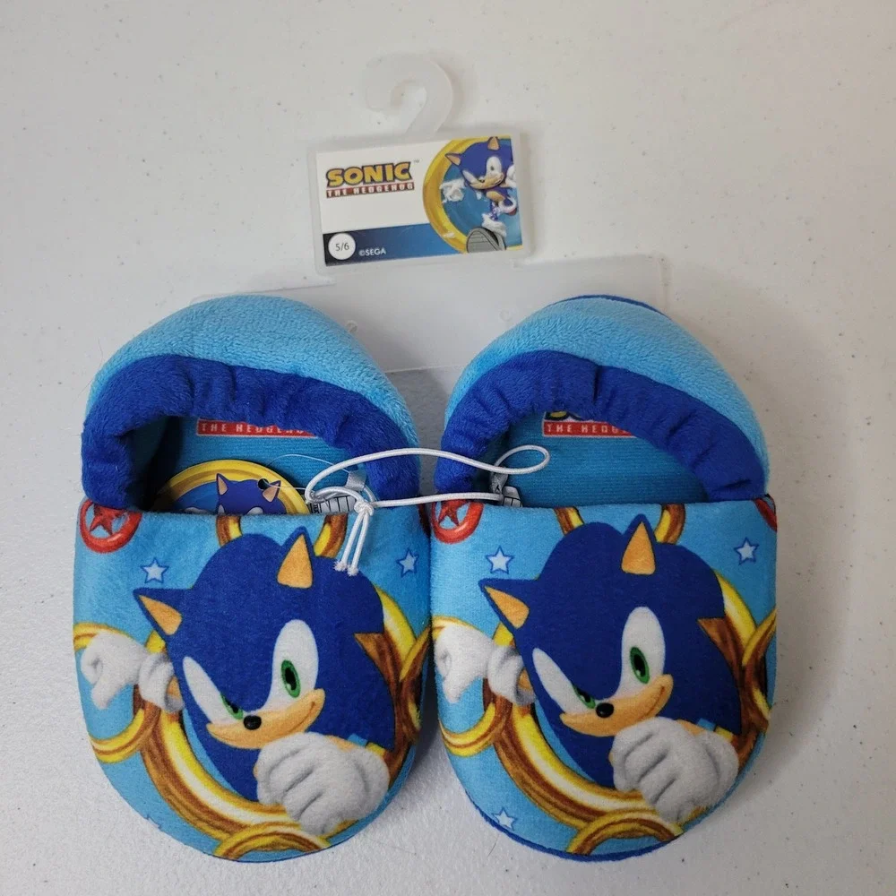 Sonic The Hedgehog Toddler Boys Blue Plush Slipper Shoes Size 5/6 NEW